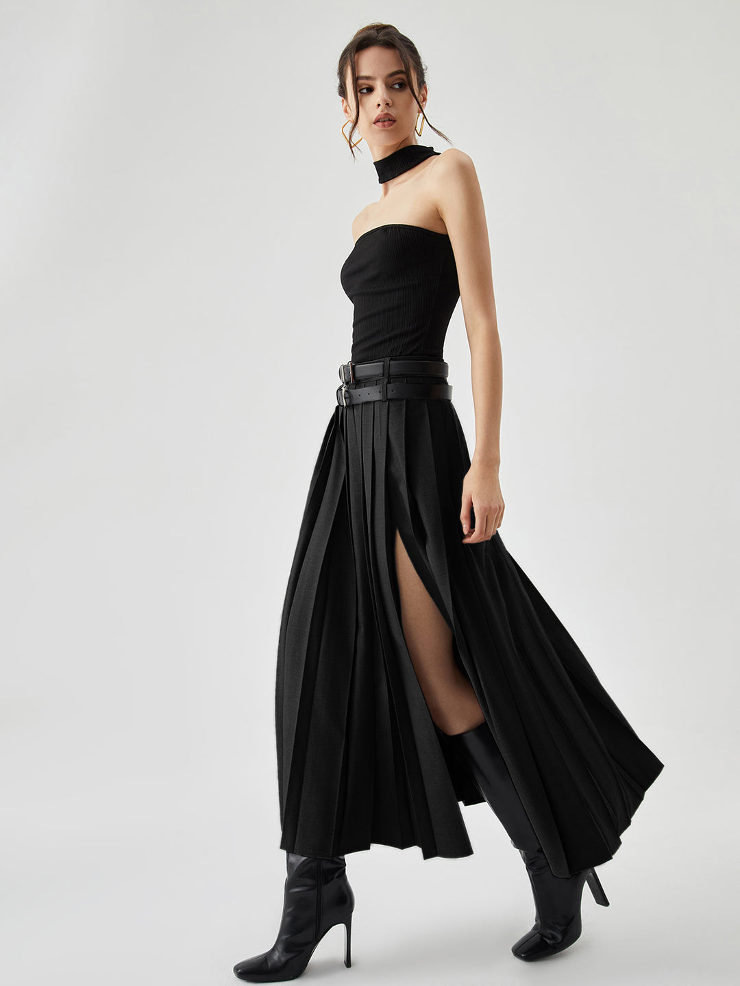 【新品】ORR オル Satin Pleated Skirt Black XS Pleated Split Maxi Skirt Without Belt – COMMENSE