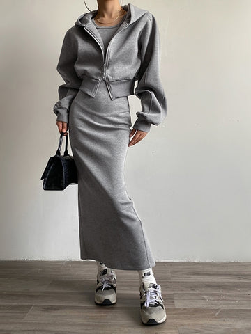 Solid French Terry Long Slouchy Long Sleeve Top And Pants With Pockets Two Piece Set main image 0