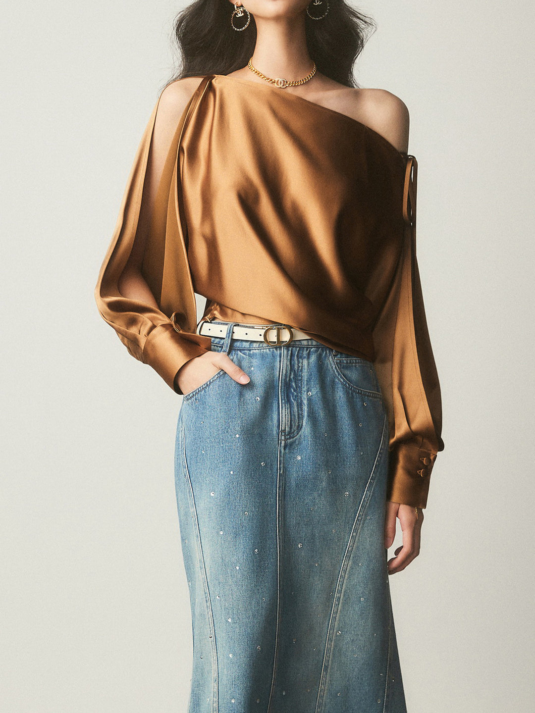 Womens Asymmetrical Blouse Mock Neck Ethnic Shirt Button Up