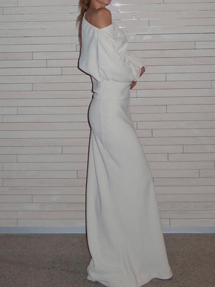 Asymmetrical Off Shoulder Solid Long Sleeve Maxi Dress | COMMENSE Asymmetrical Off Shoulder Solid Long Sleeve Maxi Dress | COMMENSE