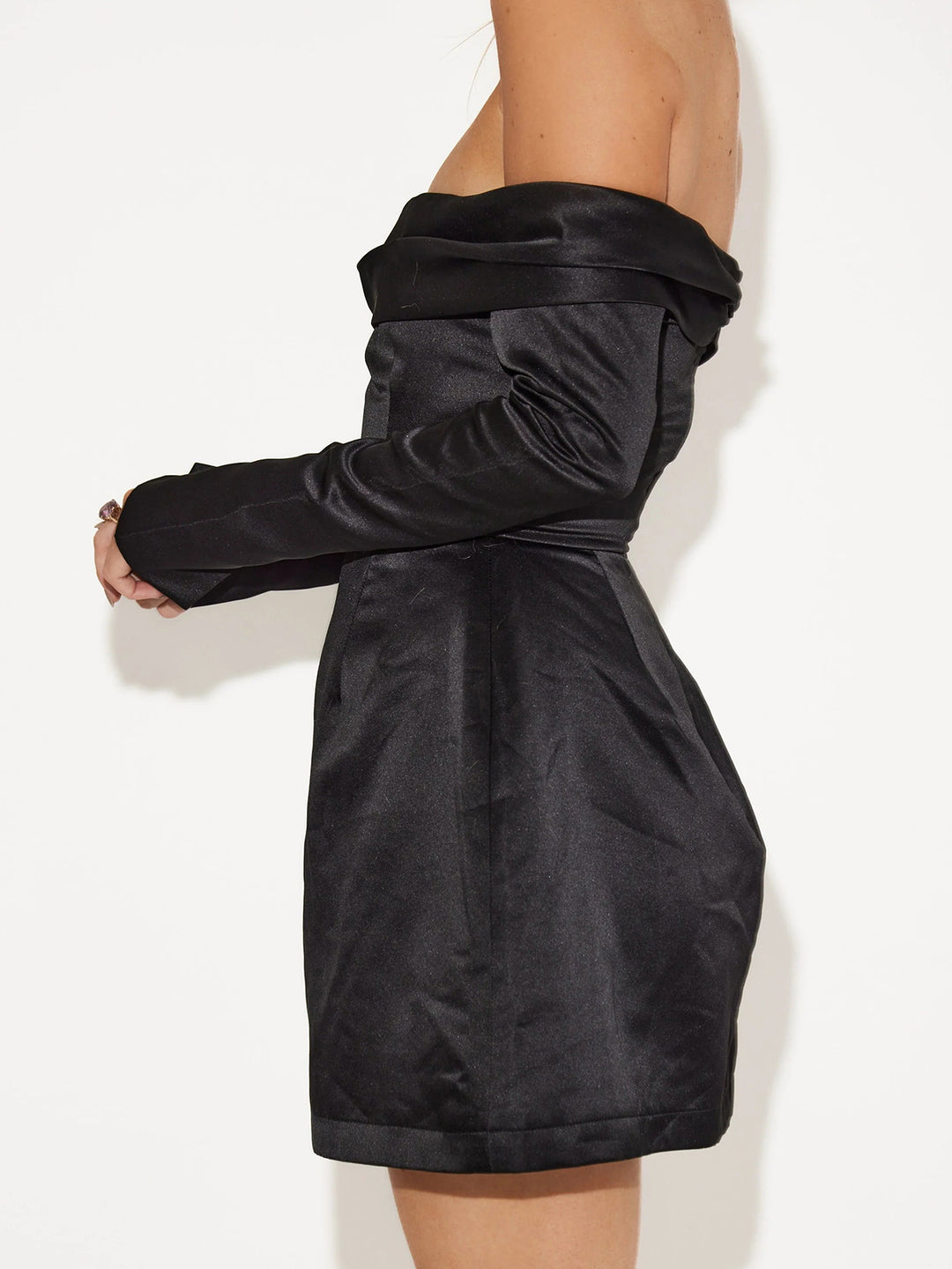 strapless open back dress Off Shoulder Long Sleeve Overfold Mini Dress