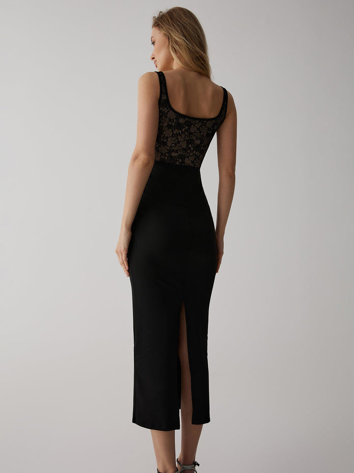 Lace Corset Square Neck Long Dress – COMMENSE