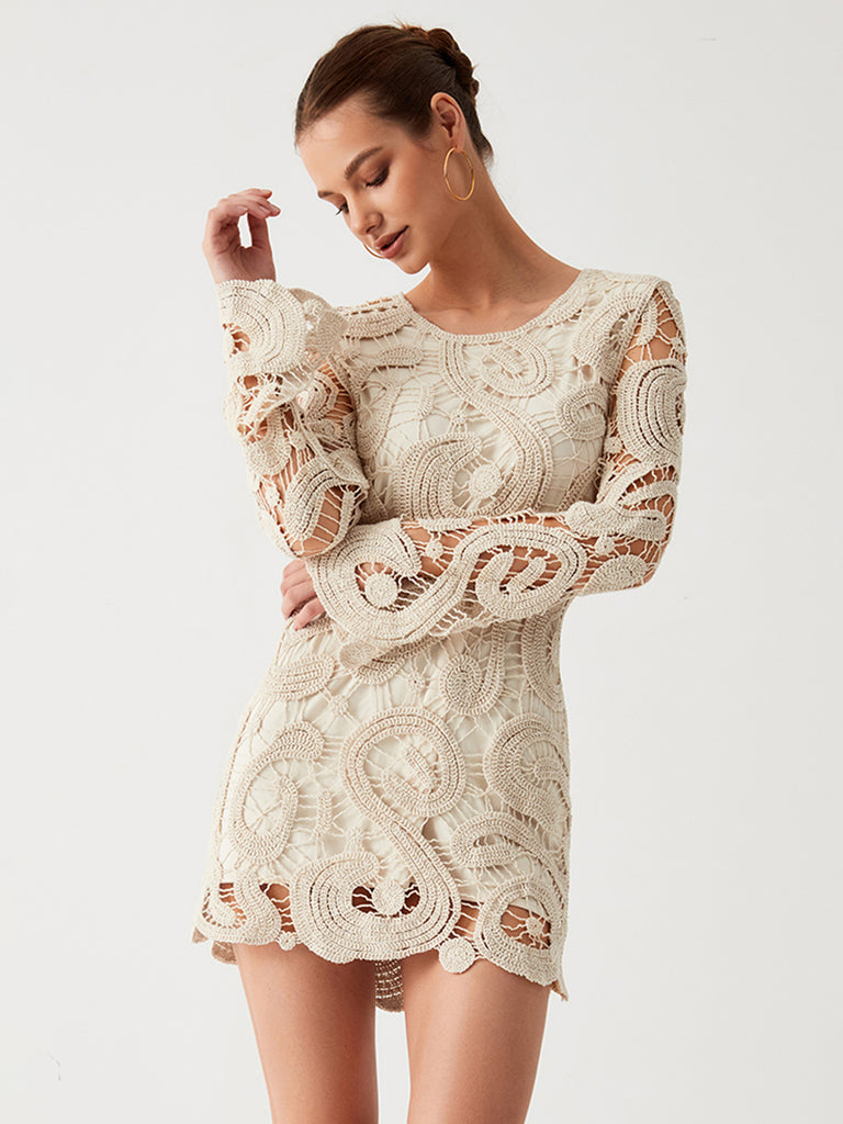 Crochet Paisley Long Sleeve Short Dress – COMMENSE
