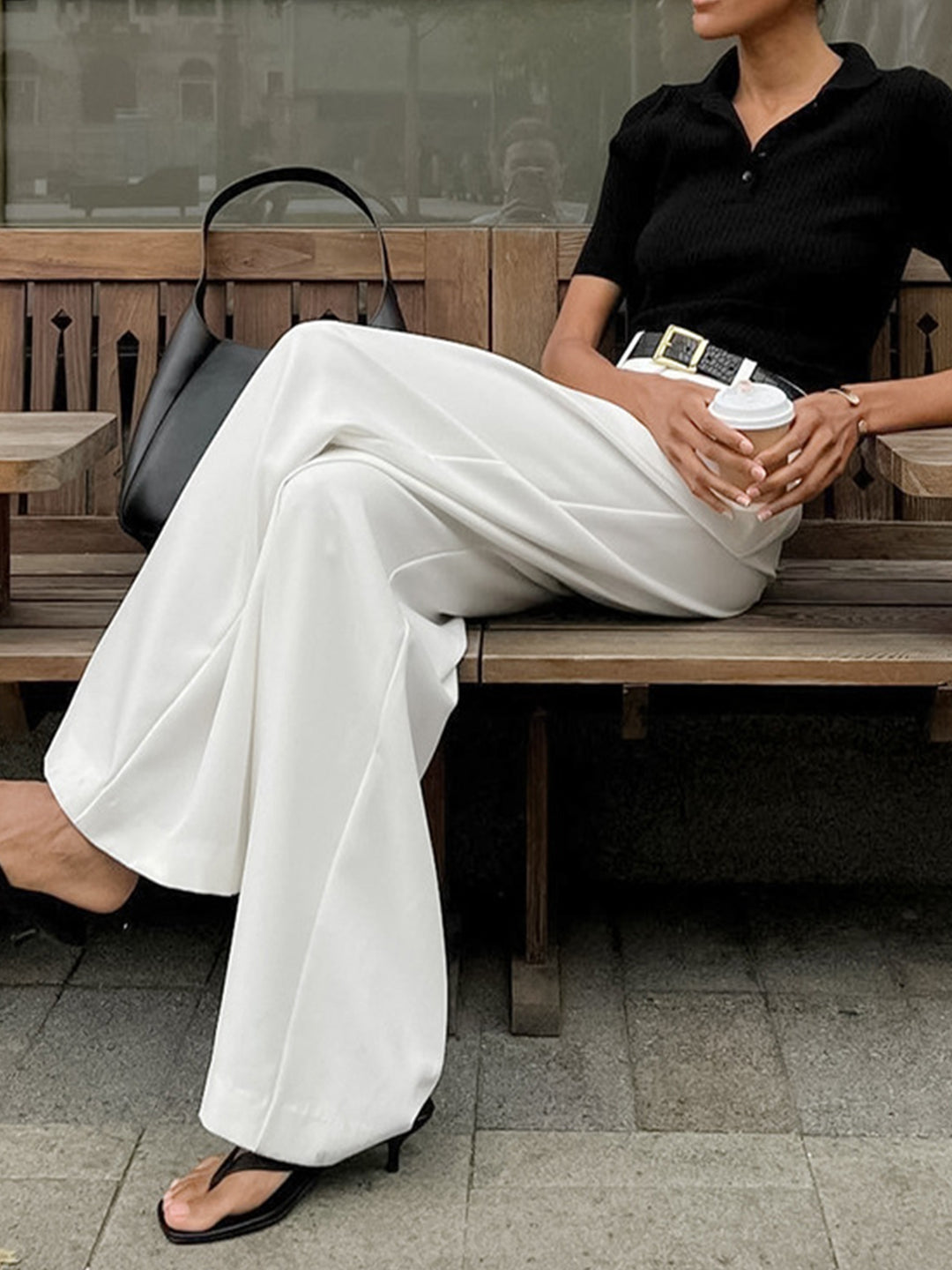 Solid Wide Leg Pants Without Belt – COMMENSE
