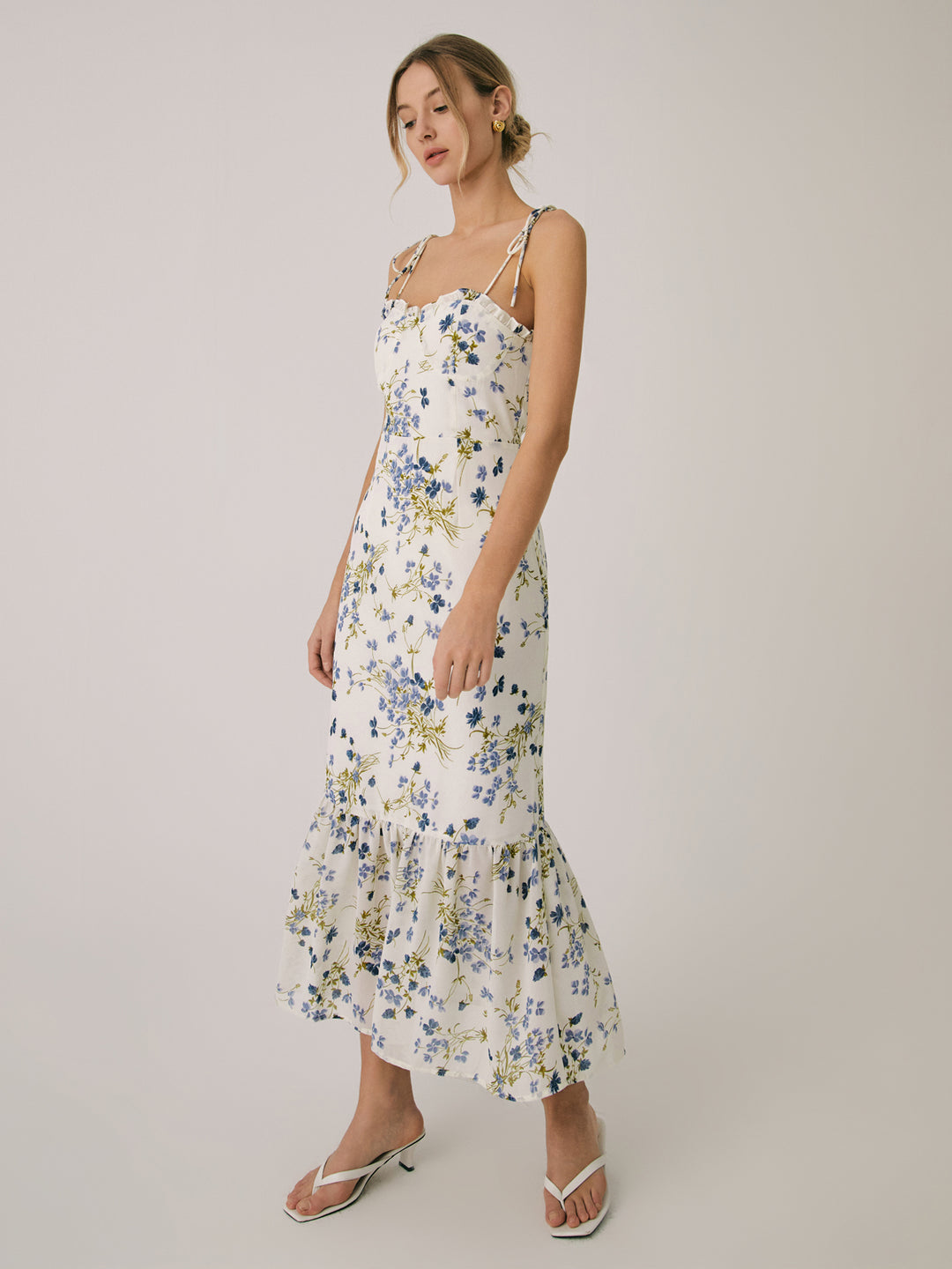 commense ruffle hem cami plain midi dress Ruffle Hem Cami Plain Midi Dress Commense
