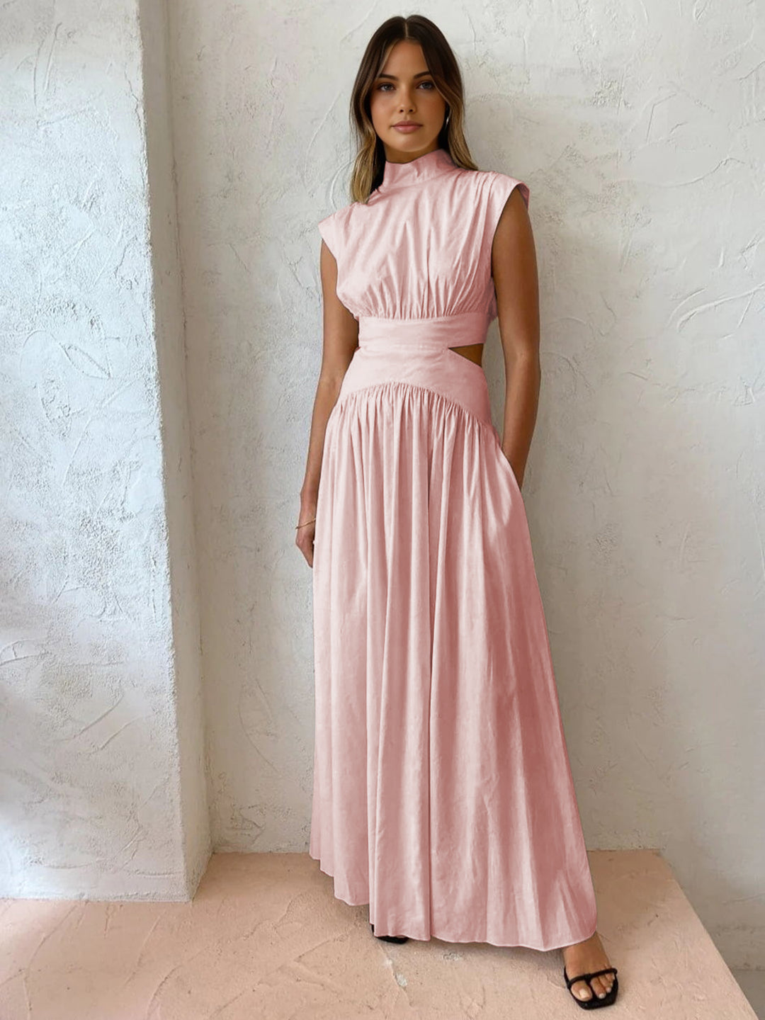 mock neck cut out long dress Plus Mock Neck Cut Out Front Sequin Mermaid Dress