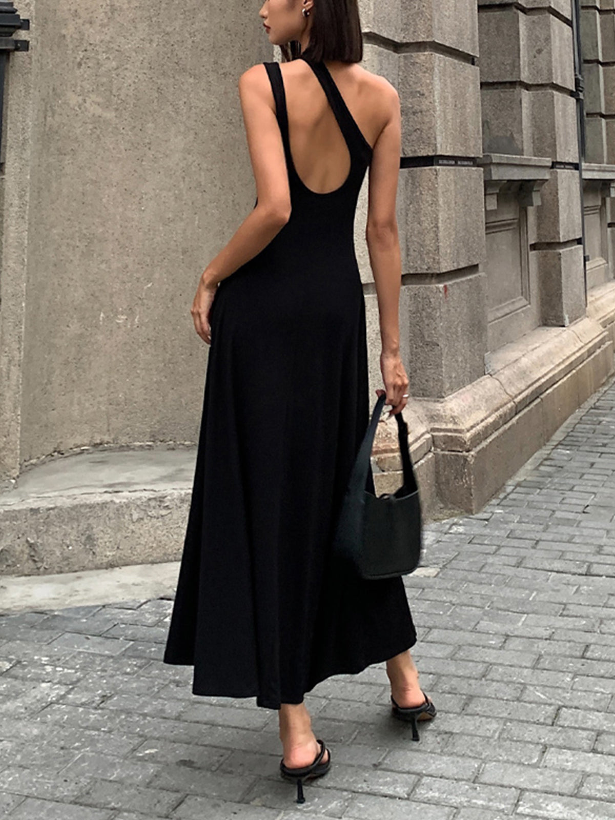 Cutout backless long knit dress - Black - M Cutout backless long knit dress - Black - M