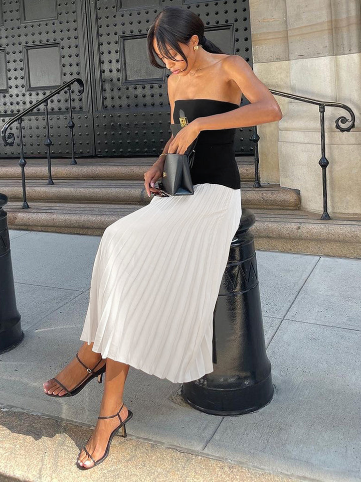 Sleeveless Pleated Long Dress – COMMENSE