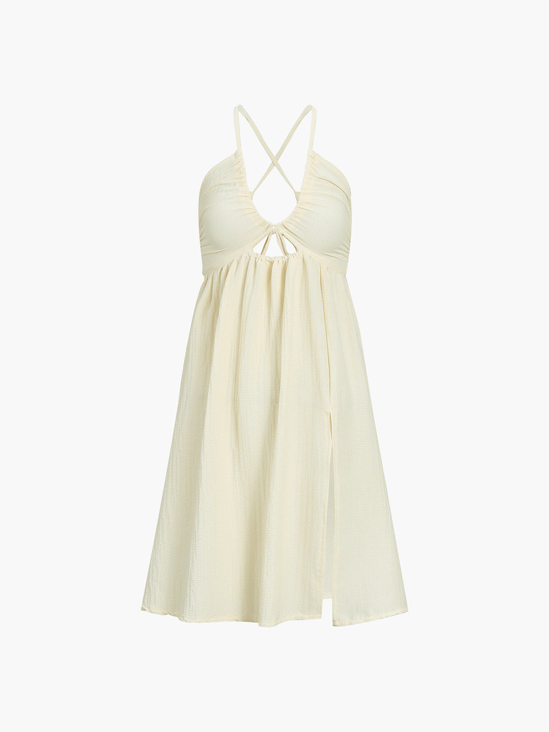 Backless criss cross split midi dress - Beige
