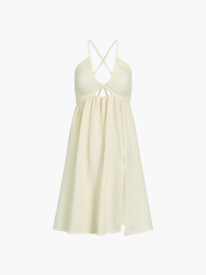 Backless Criss Cross Split Midi Dress - Beige - XS - Commense Backless Criss Cross Split Midi Dress - Beige - XS - Commense