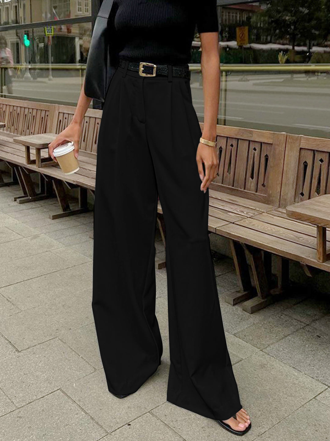 GIA STUDIOS | Pleated Front Cotton Blend Wide Leg Pants