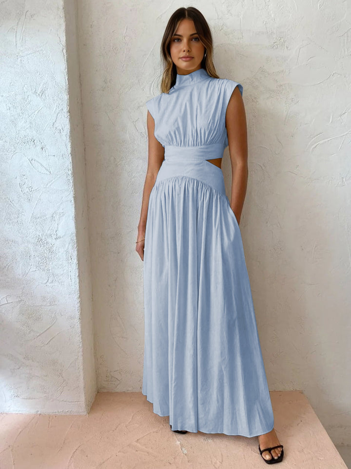 white christmas dresses Mock Neck Cut Out Long Dress