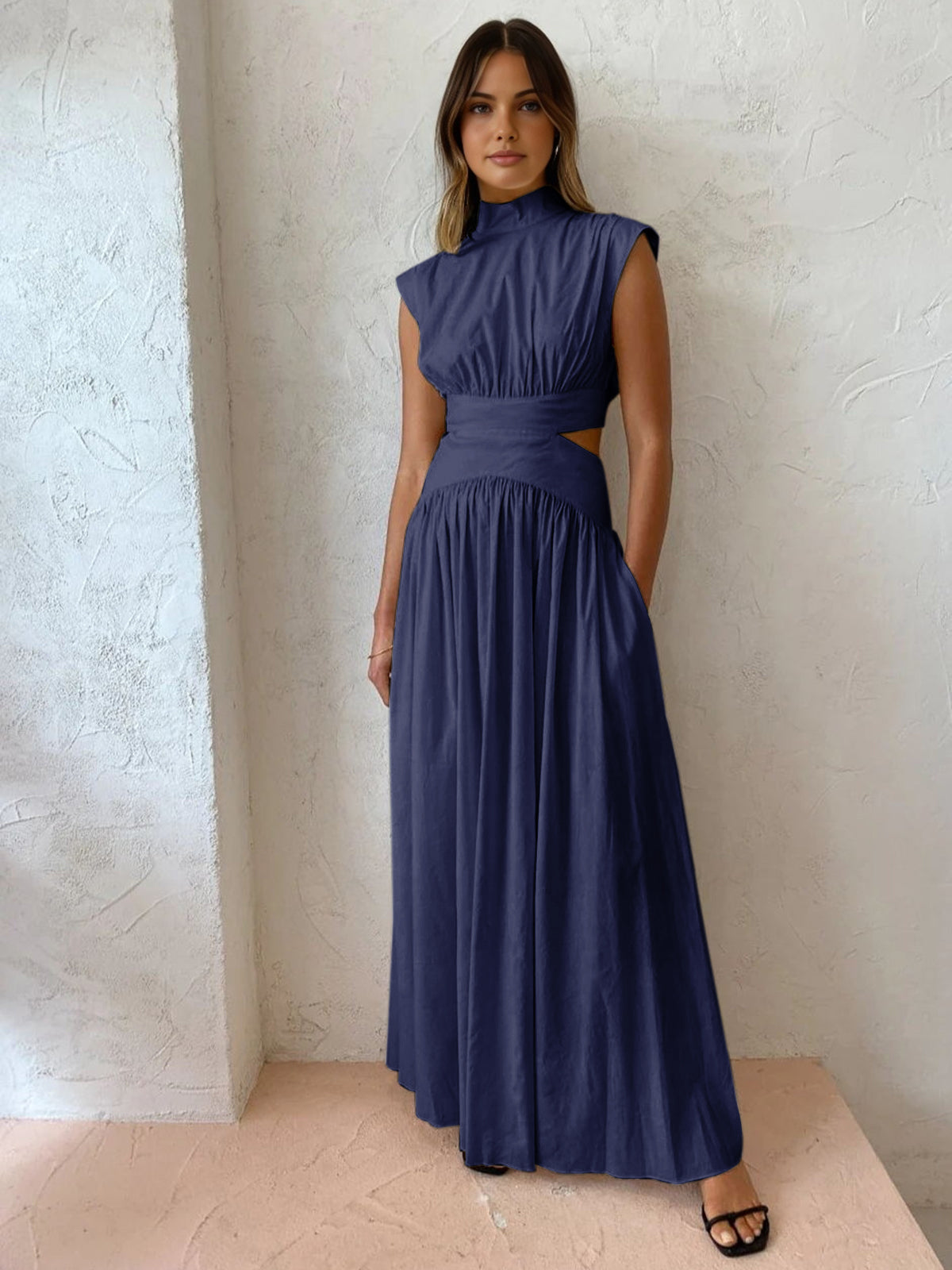 Mock Neck Cut Out Long Dress – COMMENSE
