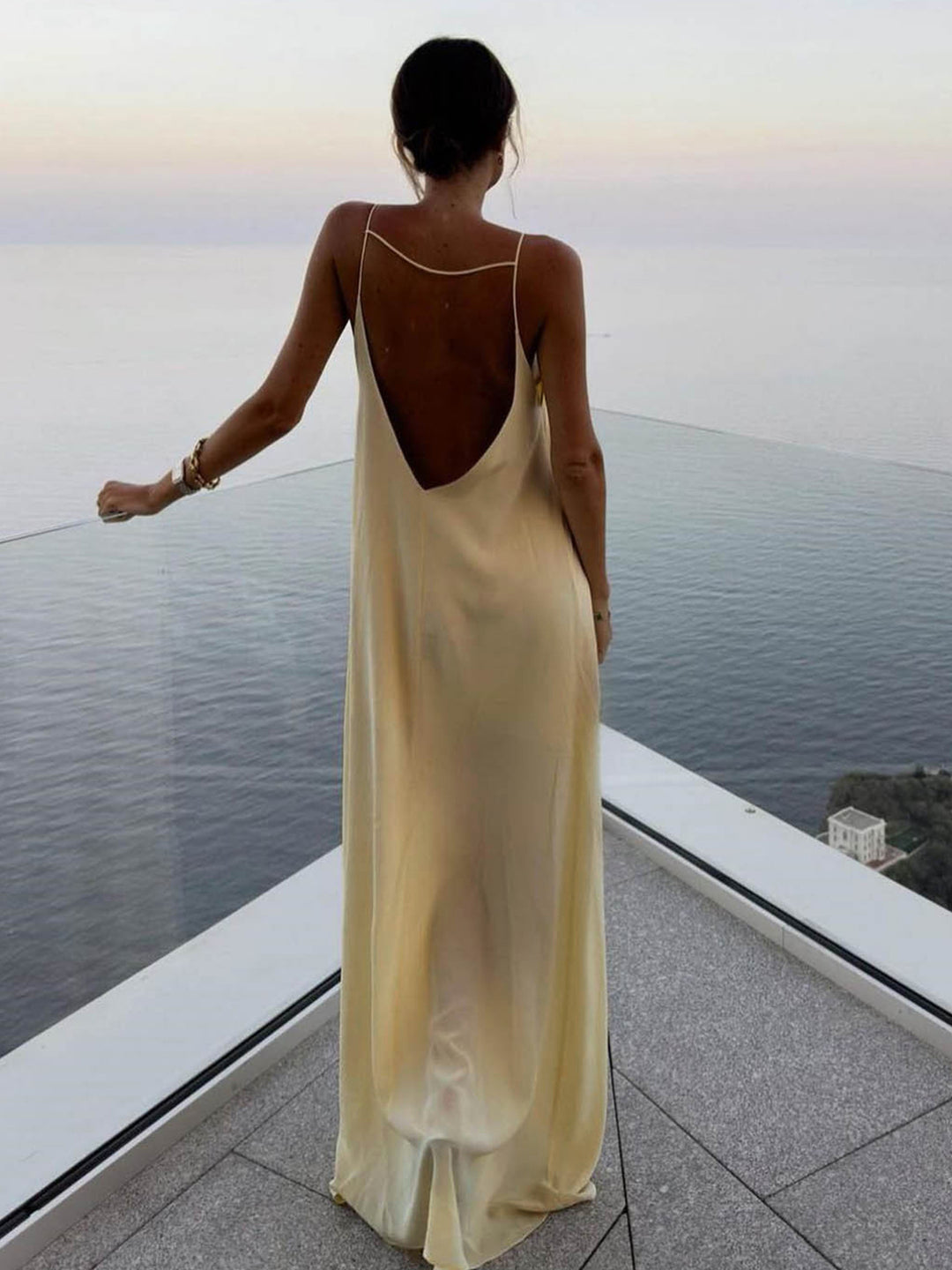 Backless Vacation Satin Long Dress | COMMENSE