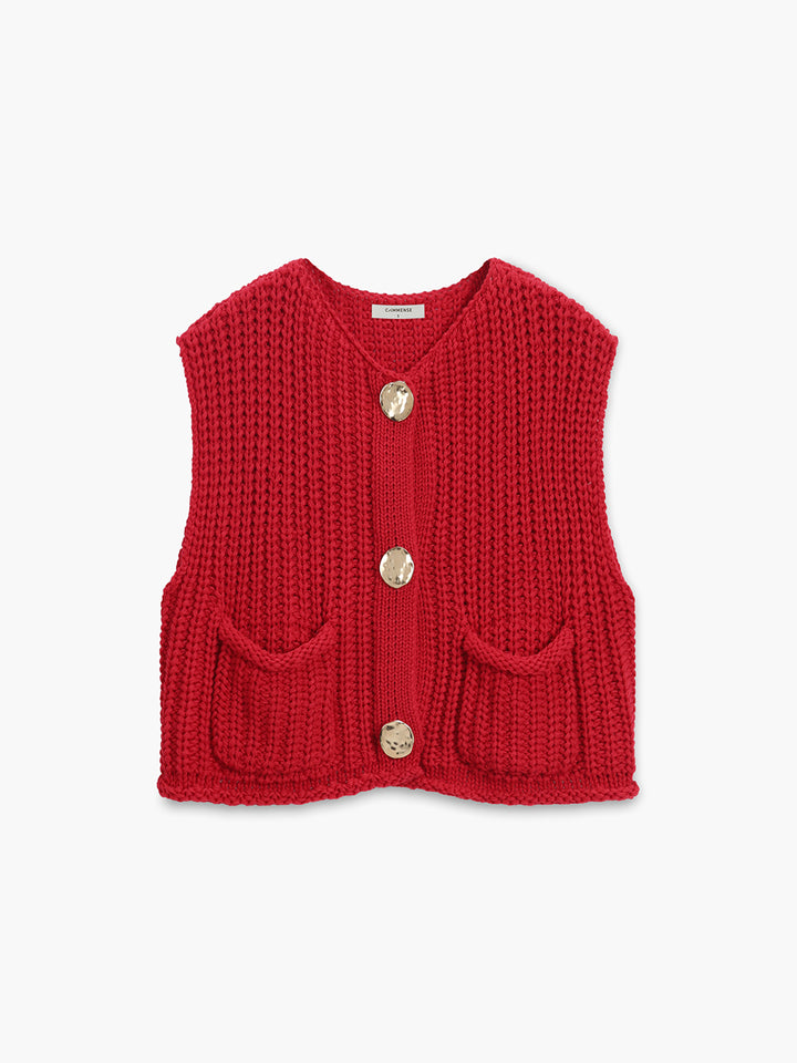 Crochet Button-Front Sweater Vest – COMMENSE