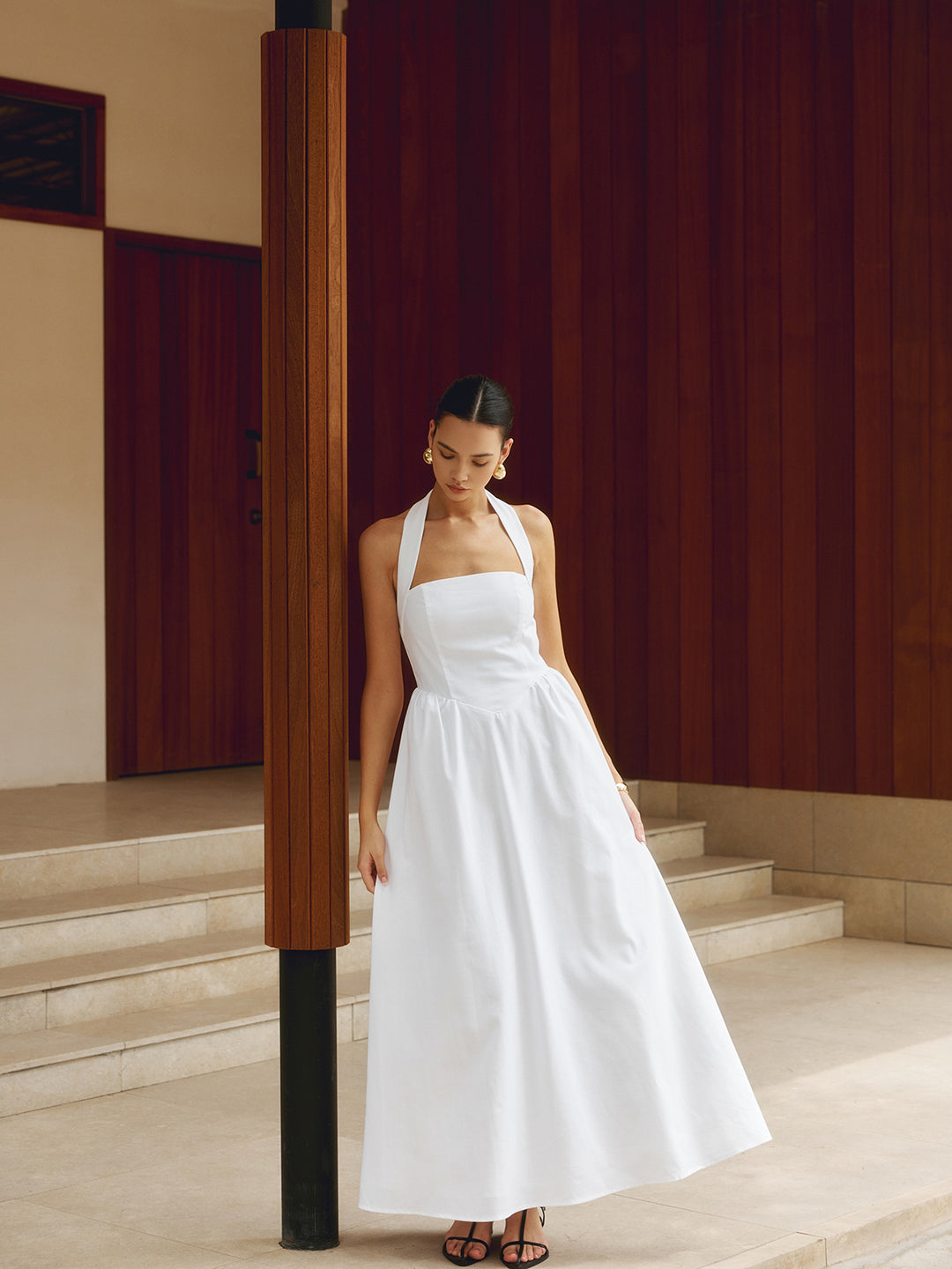 ◆Lulus◆Pleated Halter Maxi ドレス 2color 送料込 White Pleated Gown - Halter Bridal Dress - White Cutout