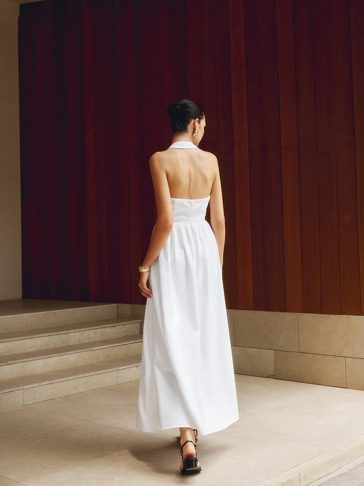 Cotton & Linen Halter A Line Long Dress Cotton & Linen Halter A Line Long Dress