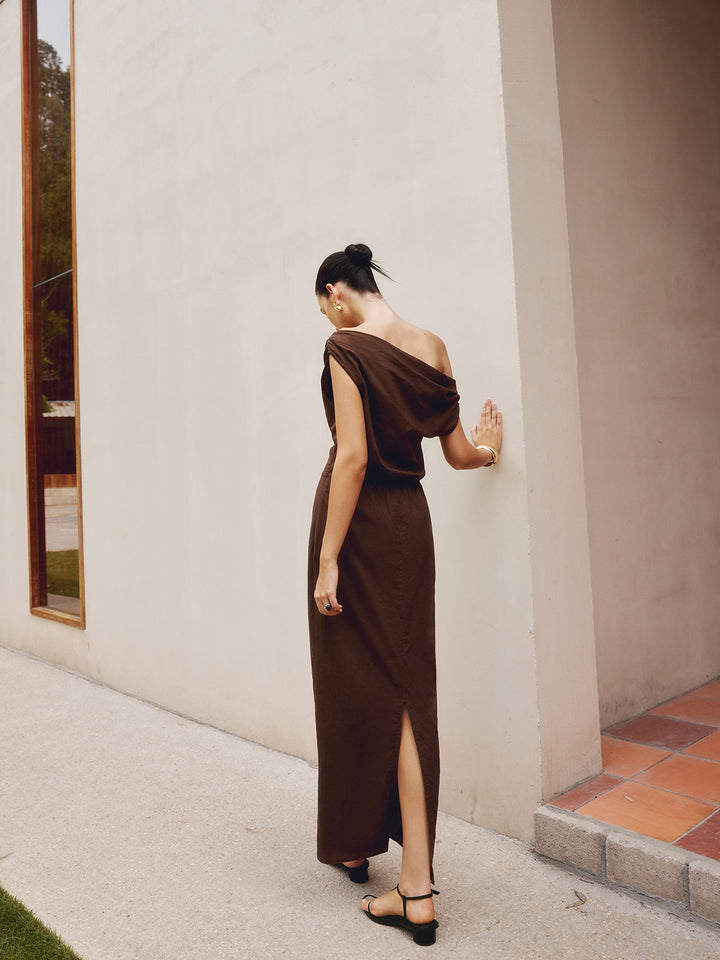Cotton & Linen Asymmetrical Neck Dress | COMMENSE Cotton & Linen Asymmetrical Neck Dress | COMMENSE