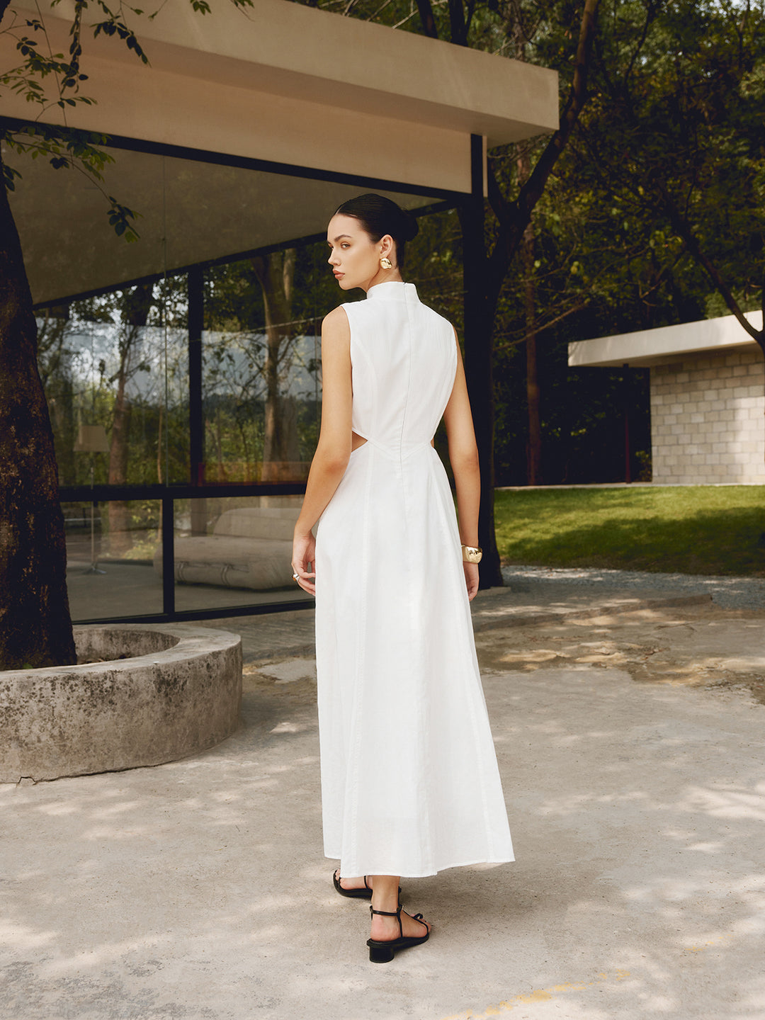 Cotton & Linen Elegant Cutout Long Dress | COMMENSE