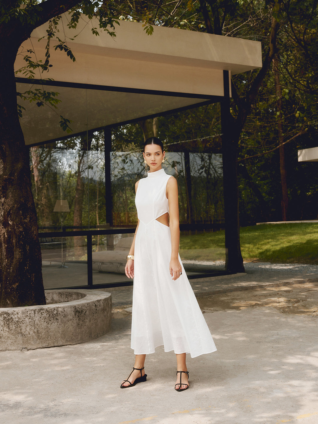 cotton & linen pleated cutout long dress Cotton & Linen Pleated Cutout Long Dress