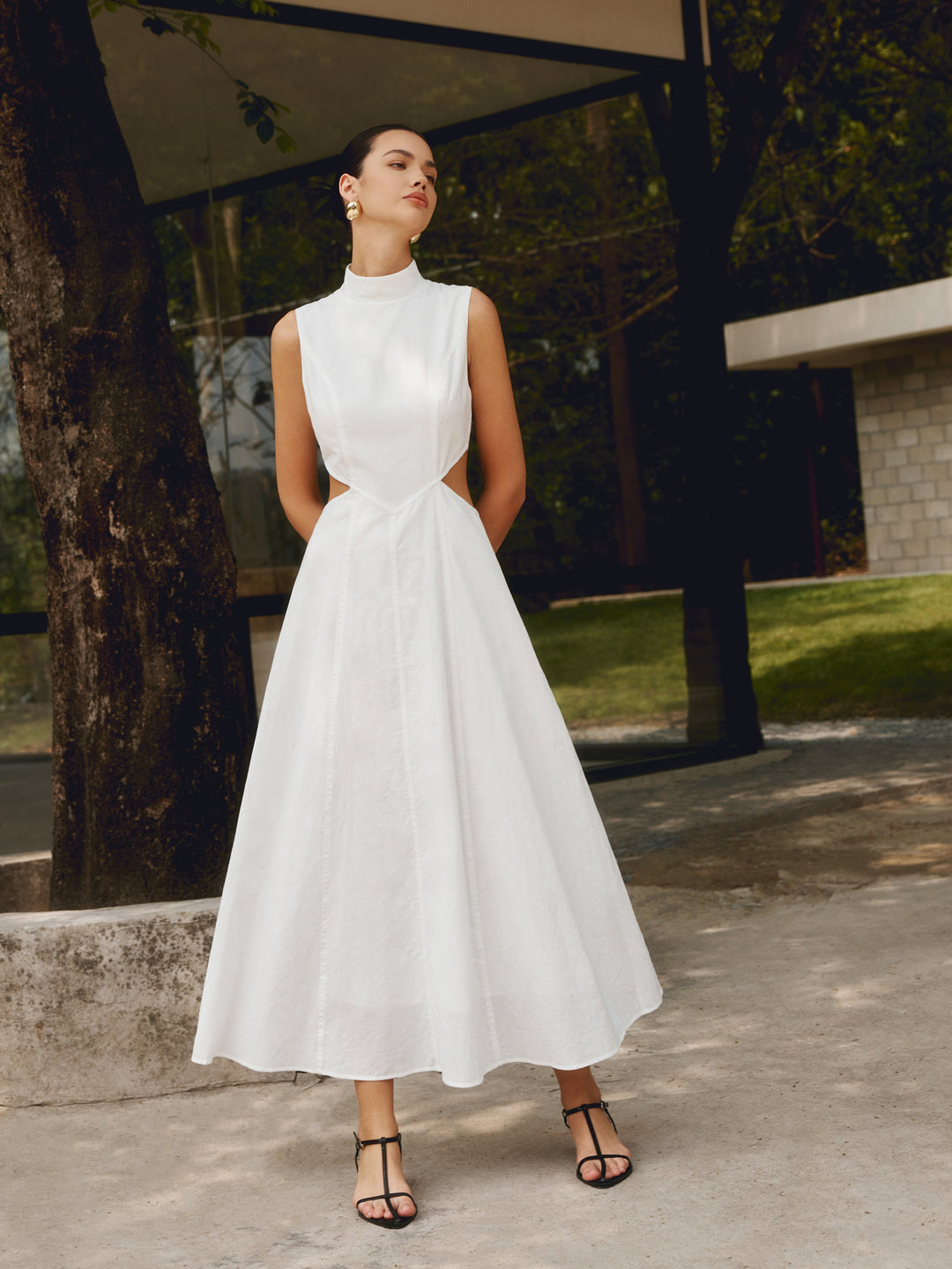 white cut out linen dress Zimmermann, Rhiannon scalloped Linen midi dress, Women, White, XL, Dresses