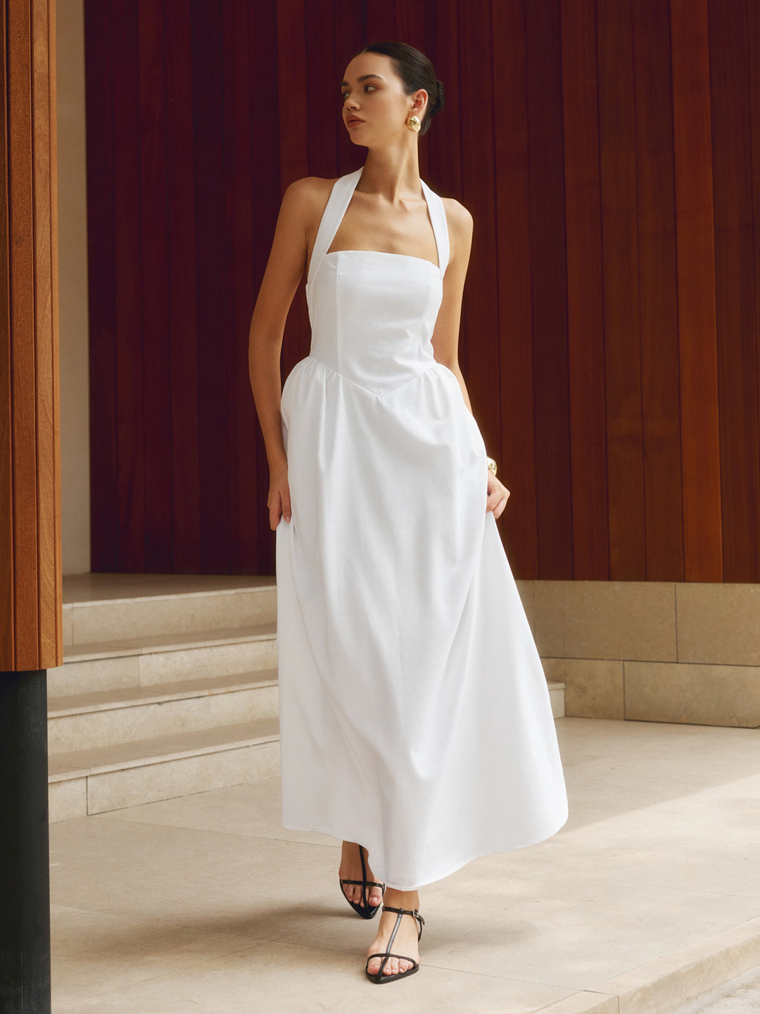 Cotton & Linen Halter A Line Long Dress – COMMENSE