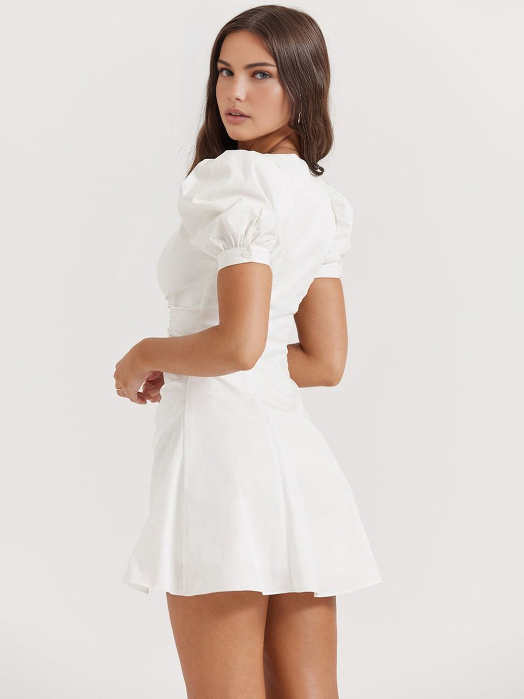 puff sleeve white shirt dress Donna Karan Cotton Poplin Belted Midi Shirt Dress, Womens, 2, Cream