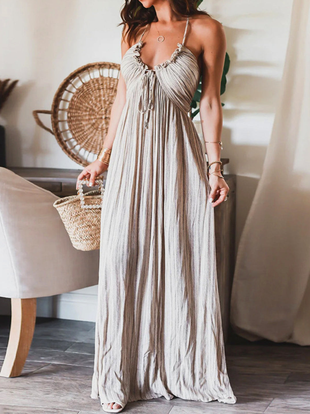 Backless U-Neck Halter Strap Long Dress | COMMENSE Backless U-Neck Halter Strap Long Dress | COMMENSE