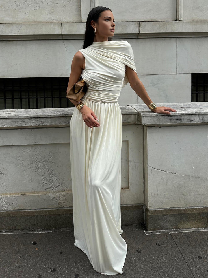 Asymmetry Pleat Sleeveless Long Dress Asymmetry Pleat Sleeveless Long Dress