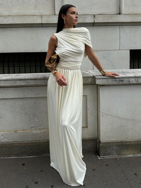 Asymmetry Pleat Sleeveless Long Dress | COMMENSE Asymmetry Pleat Sleeveless Long Dress | COMMENSE