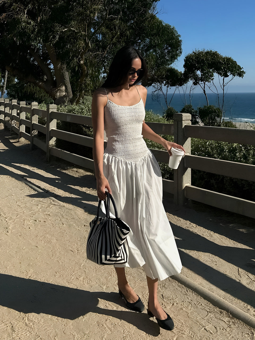 Cotton Blends Shirred Cami Midi Dress | COMMENSE Cotton Blends Shirred Cami Midi Dress | COMMENSE