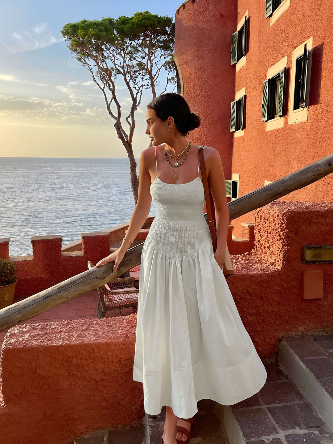 Cotton Blends Shirred Cami Midi Dress | COMMENSE Cotton Blends Shirred Cami Midi Dress | COMMENSE
