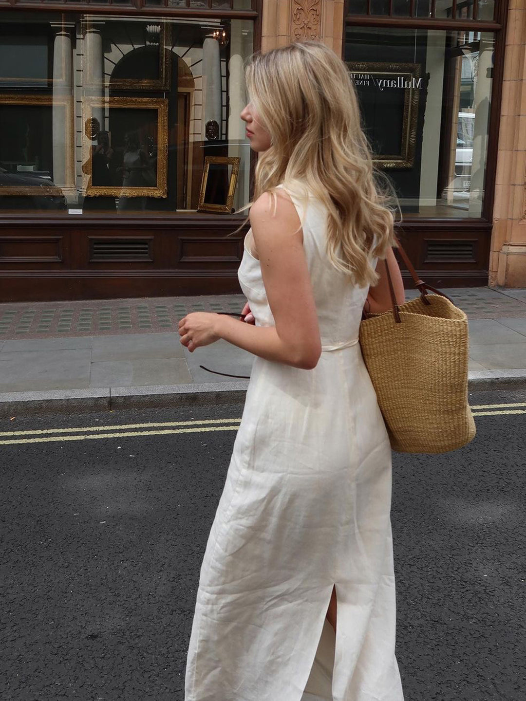 Cotton & linen sleeveless long dress - White - XS - Commense Cotton & linen sleeveless long dress - White - XS - Commense