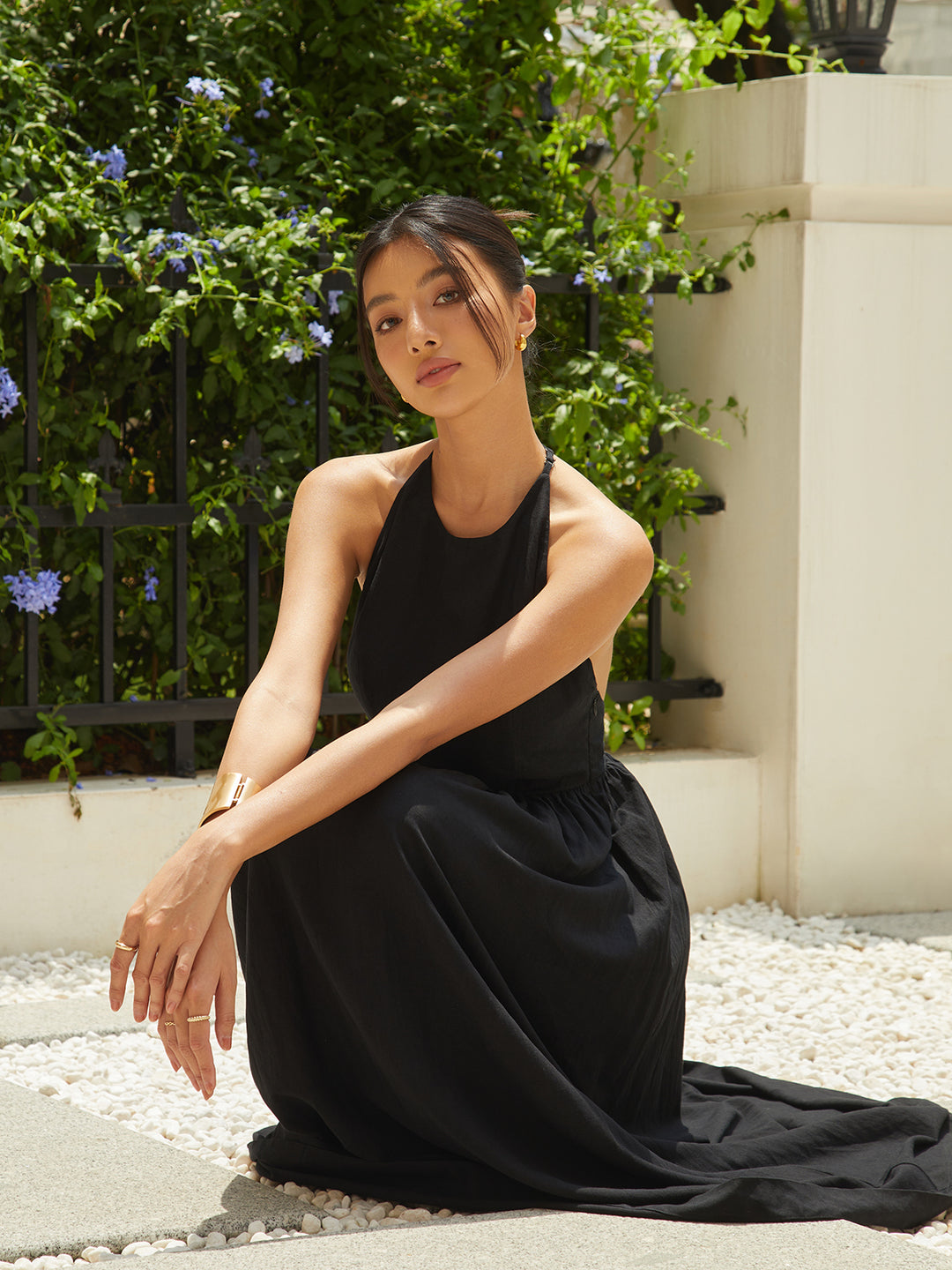commense halter dress Cotton & Linen Halter Backless Split Dress