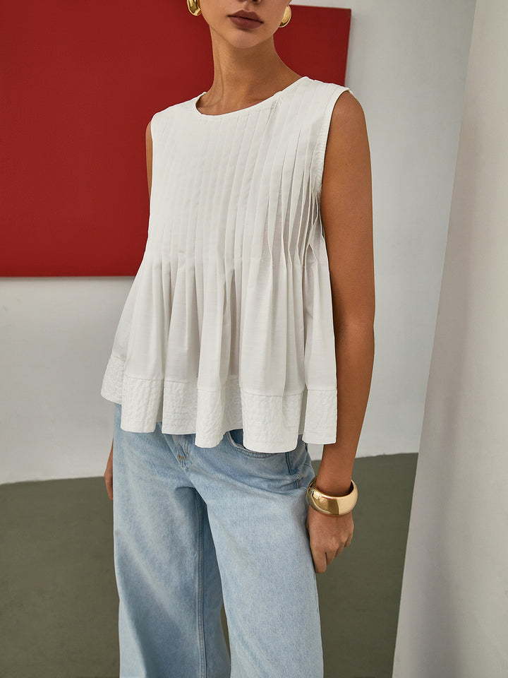 Pleated Peplum Sleeveless Blouse – COMMENSE