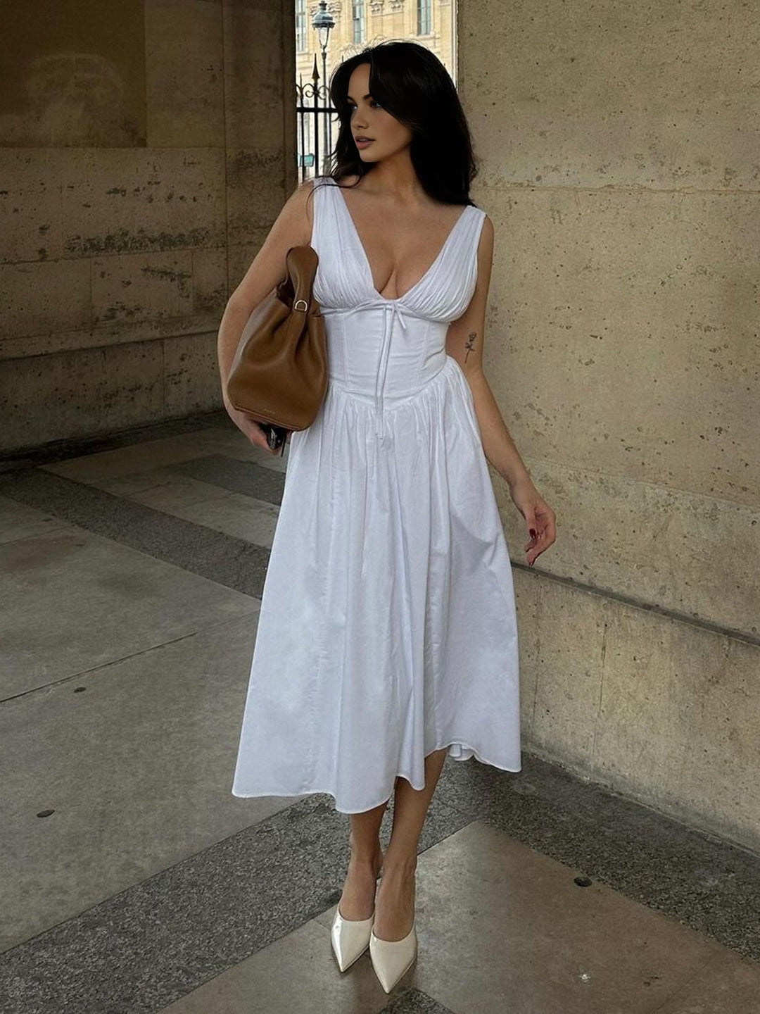 commense ruffle hem cami plain midi dress Plain Sleeveless Midi Dress