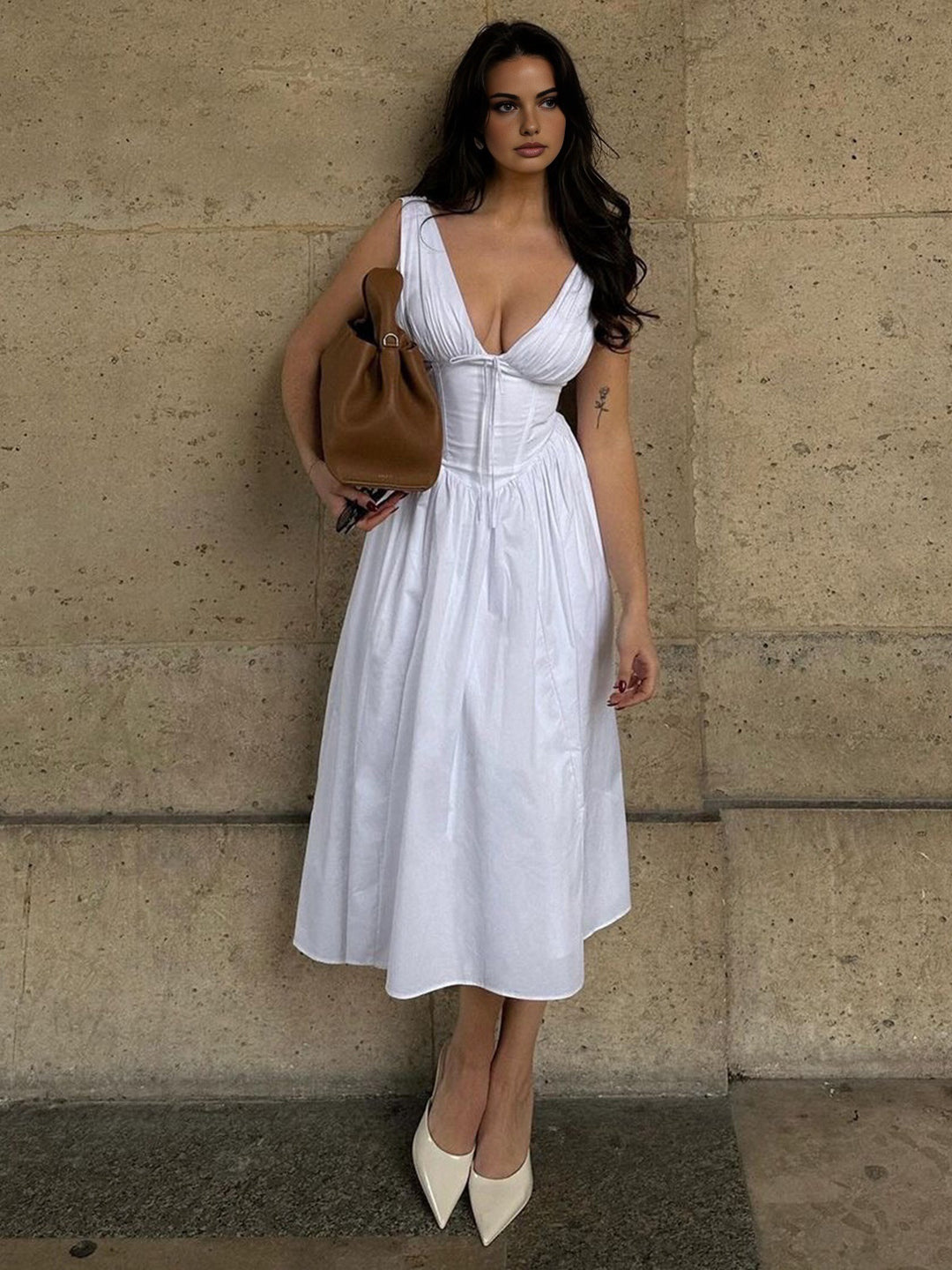 commense ruffle hem cami plain midi dress Plain Sleeveless Midi Dress