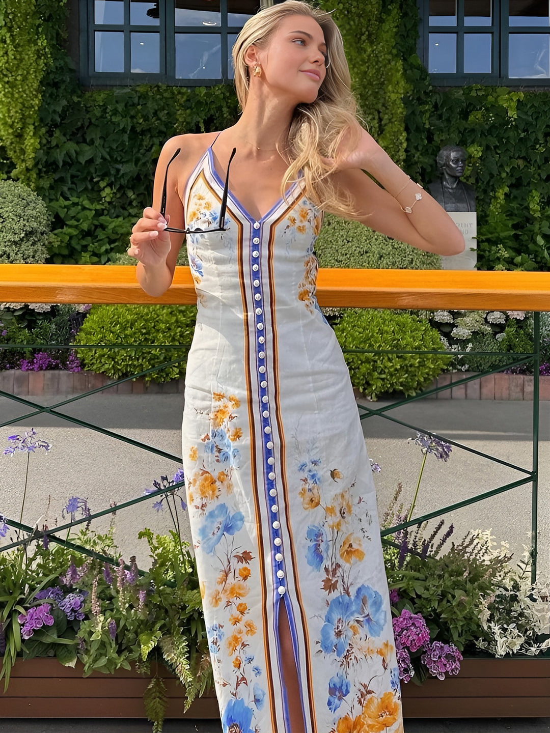Casual Floral Printed Halter Long Dress | COMMENSE