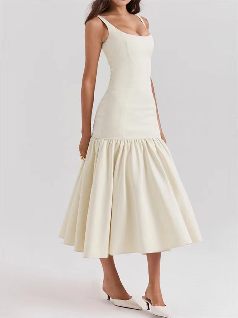 commense ruffle hem cami plain midi dress Ruffle Long Cami Sundress