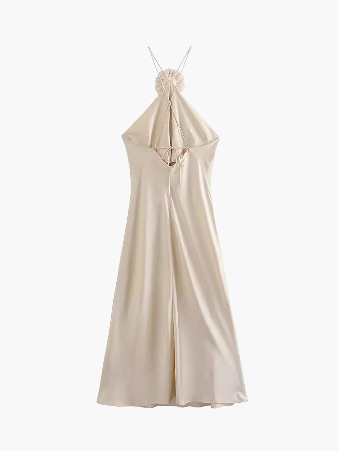 rosette halter midi dress Rosette Bow Halter Neck Sleeveless Midi Dress