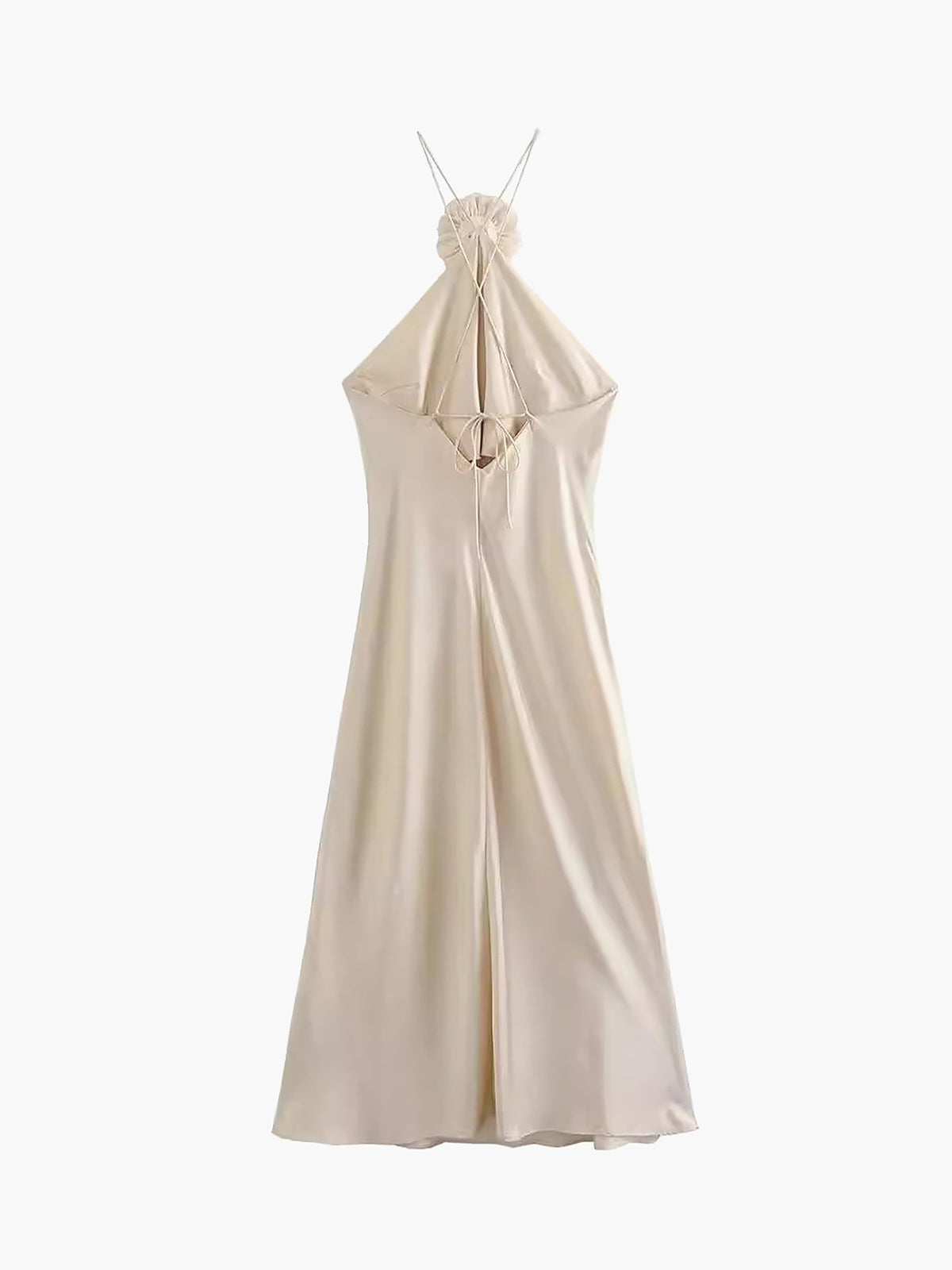 Satin Rosette Decor Halter Midi Dress | COMMENSE Satin Rosette Decor Halter Midi Dress | COMMENSE