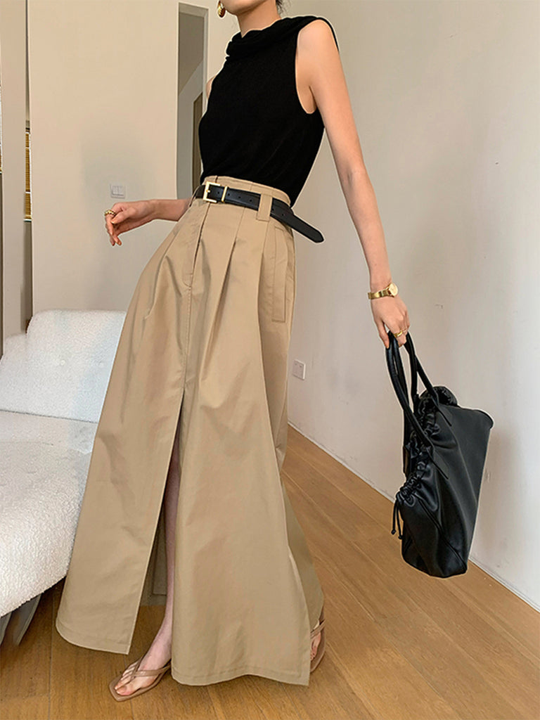 Oversized Cotton Split Maxi Skirt Without Belt – COMMENSE