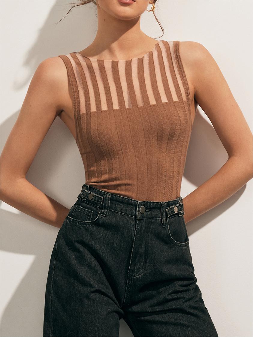 Sheer Ribbed Tank Top – COMMENSE
