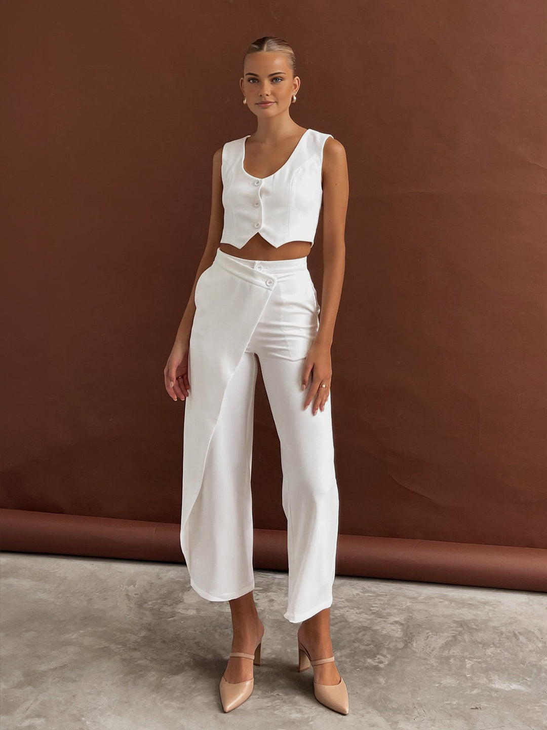 Solid Asymmetrical Straight Leg Pants Set – COMMENSE