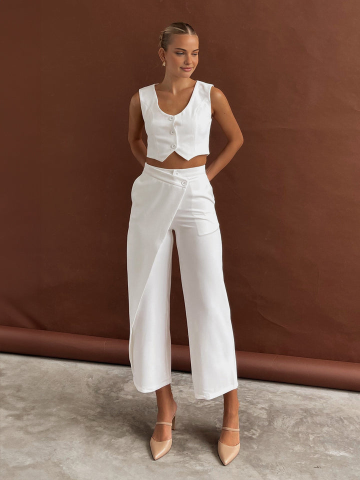 Solid Asymmetrical Straight Leg Pants Set - Black - Xs