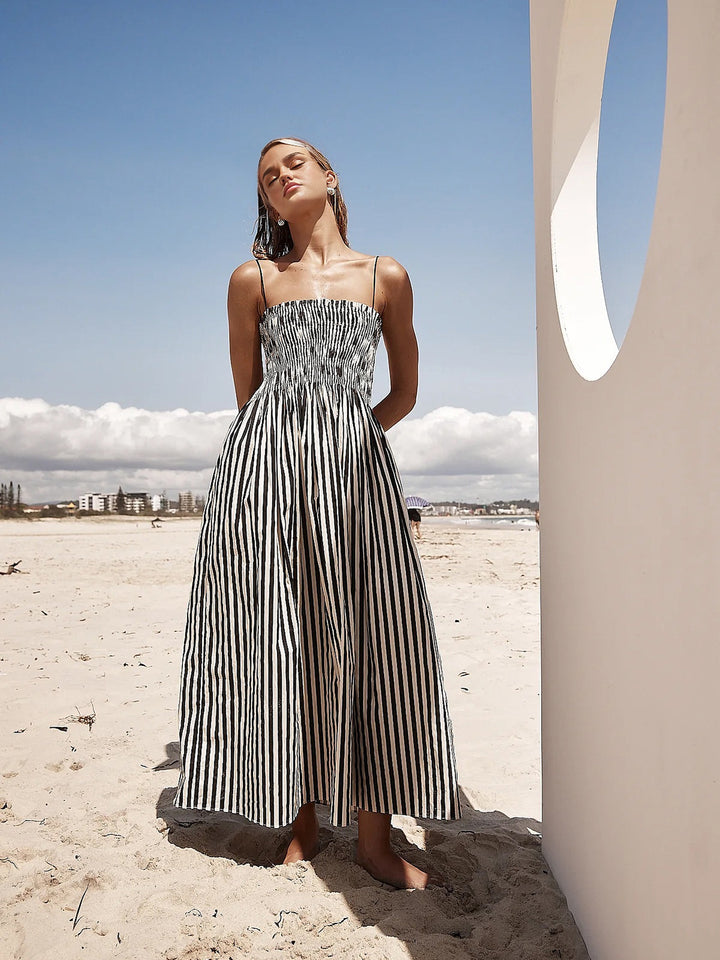 【新品】　striped sleeveless long dress 100% Organic Cotton Sleeveless Maxi Dress in Azure Stripe