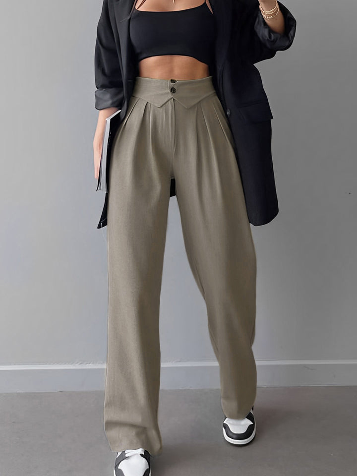 【INCHANT ME】Salmon Flip Banding Wide Slacks On Borrowed Time Front Slit Wide Leg Linen Pants (Ginger