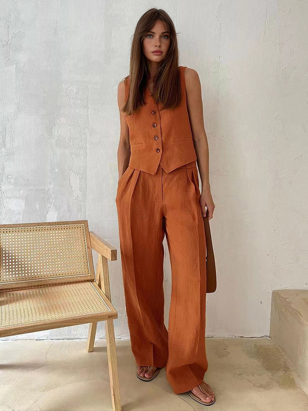 GIA STUDIOS | Pleated Front Cotton Blend Wide Leg Pants