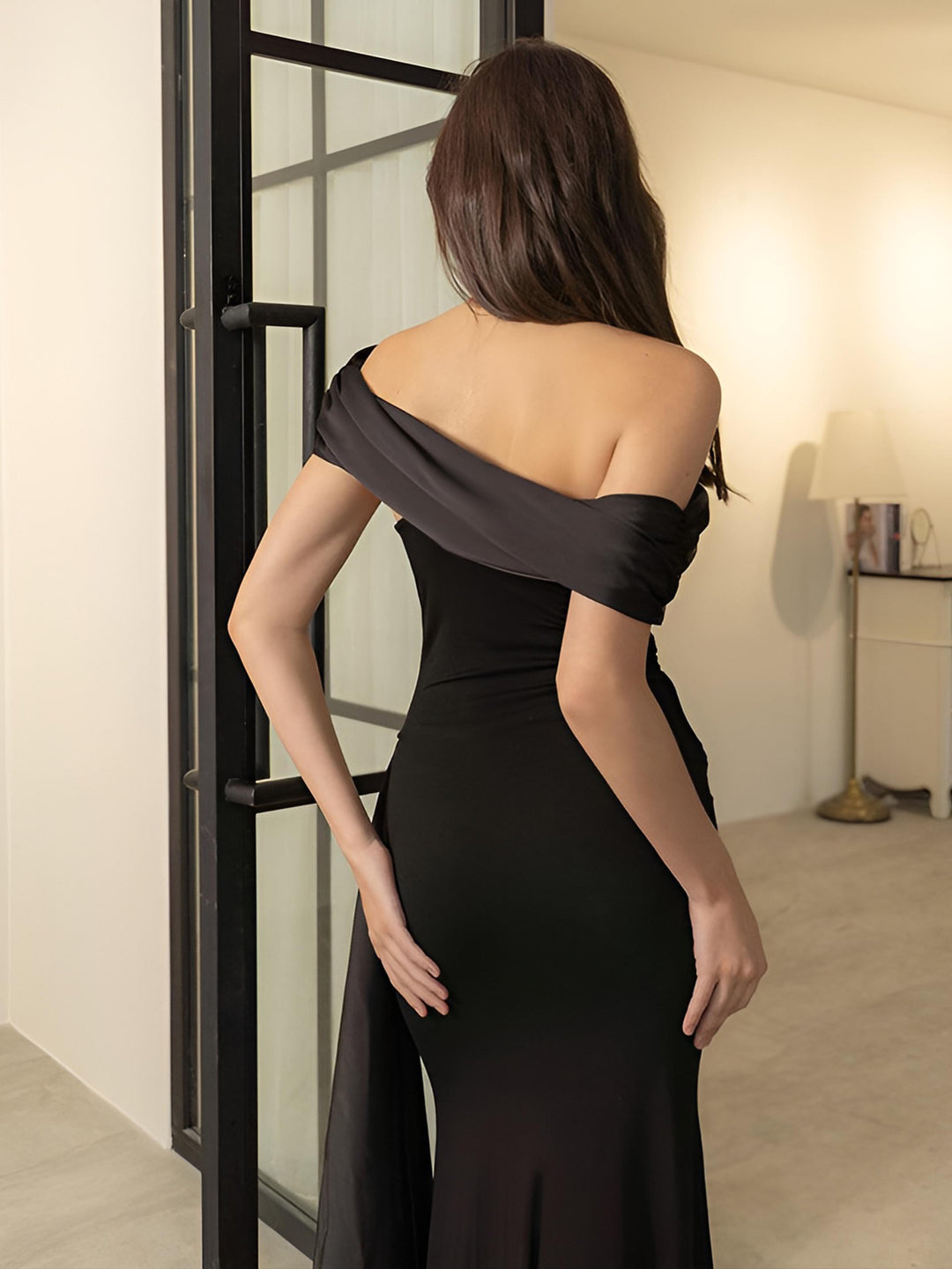 Off-Shoulder Knotted Slim Long Dress – COMMENSE