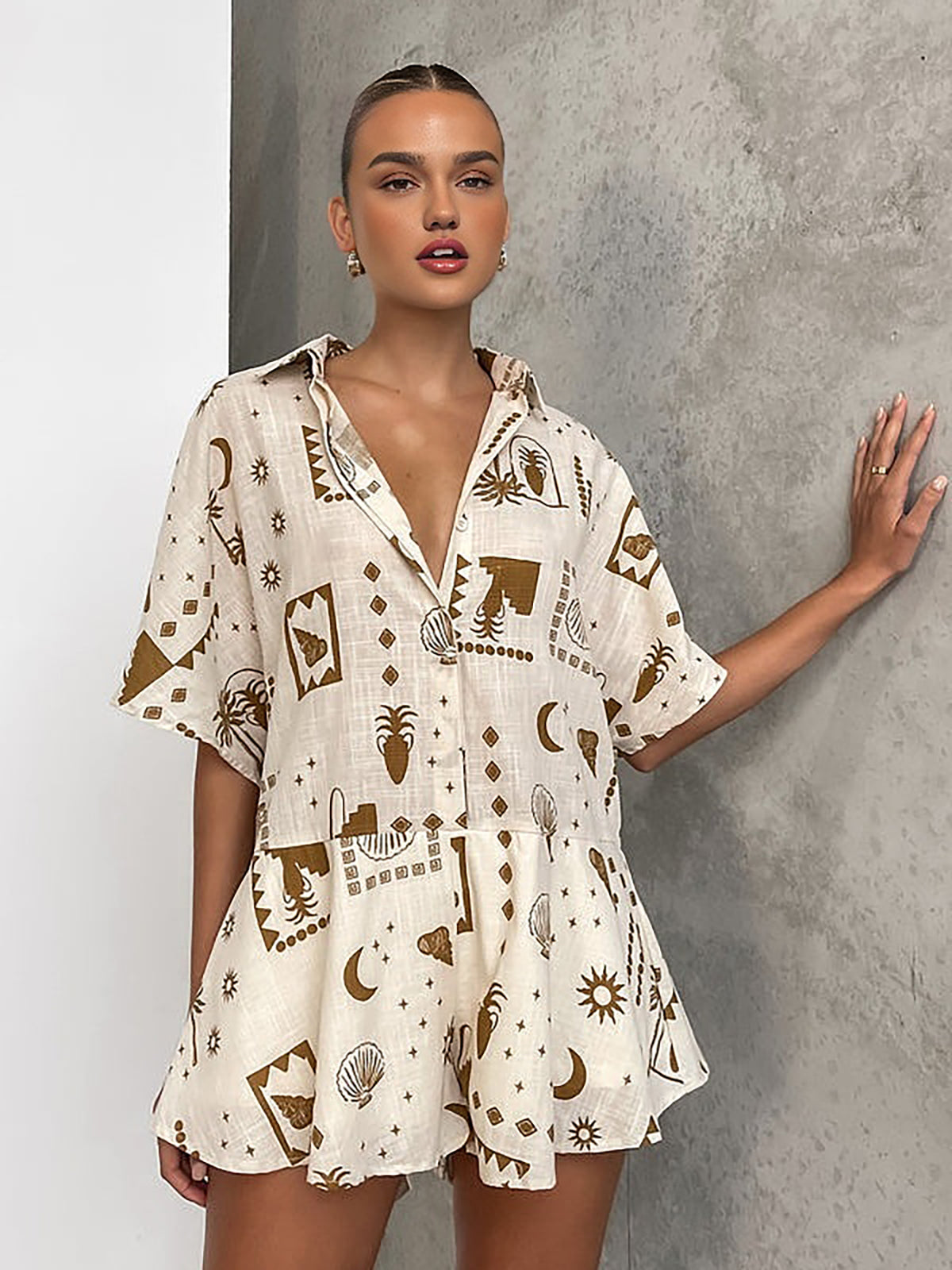 loosen dress Semi-Sheer Loosen Print Jumpsuit